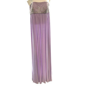 JS Boutique Lavender Strapless Rhinestone Full Length Dress | Size 6